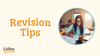 A photo of a girl studying is featured in a circular frame. Next to the image, the text reads ‘Revision tips’, with the ‘Collins4Parents’ logo at the bottom left.