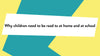'Why children need to be read to at home and at school' on a blue and yellow background