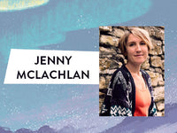 A photo of a woman is set against a starry night sky background. The text ‘JENNY MCLACHLAN’ is displayed in bold black letters on a white background beside the image.