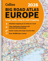 Collins 2026 Big Road Atlas Europe: Clear and detailed map of Europe in A3 size with spiral binding